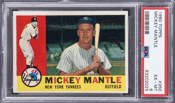 1960 Topps #350 Mickey Mantle Card - PSA EX-MT 6